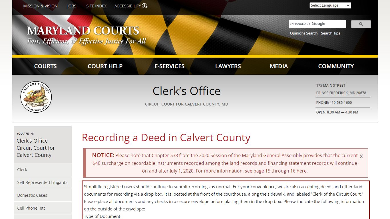 Recording a Deed in Calvert County | Maryland Courts