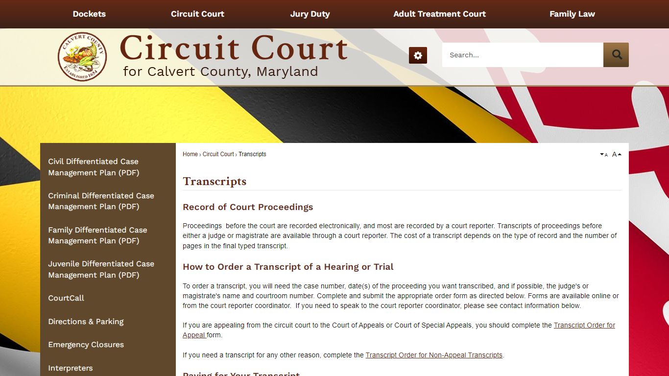 Transcripts | Calvert County Circuit Court, MD